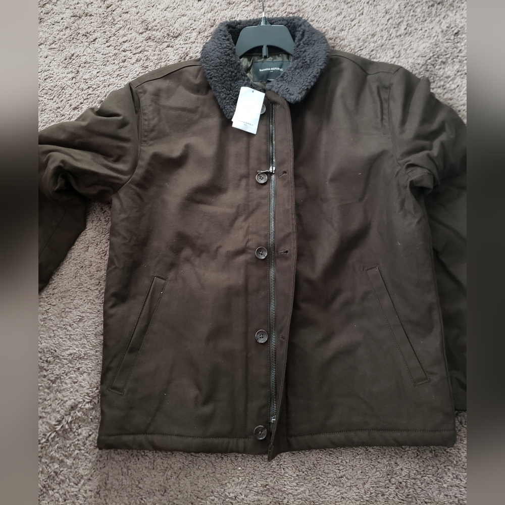 Banana Republic Men's Brown Jacket with Faux Fur Collar